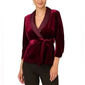 Adrianna Papell Rich Burgundy Velvet Tuxedo Top